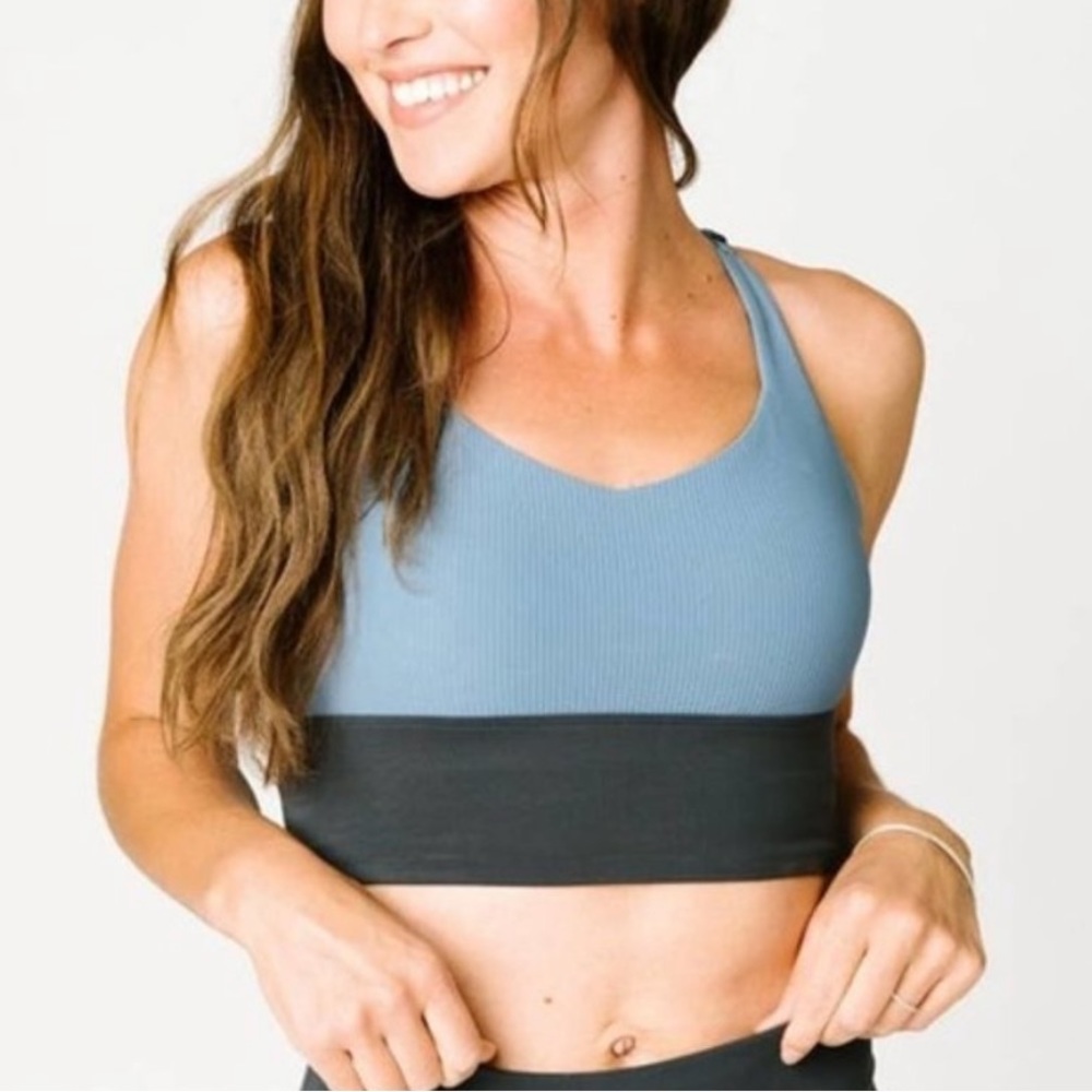 Zyia Active Storm Parallel Luxe Blue Ribbed Adjustable Sport Bra